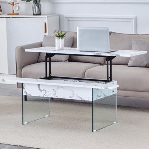 Modern Coffee Table with Lift Top, Grain Sticker, Tempered Glass Legs for DIY Art or Sticker, Perfect for Living Room or Office-Maison Boucle - 1 of 4