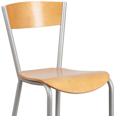 Invincible Silver Metal and Natural Wood Swivel Barstool