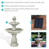 Sunnydaze Outdoor 2-Tier Solar Powered Water Fountain with Battery Backup and Submersible Pump - 35" - White Earth Finish - image 3 of 4