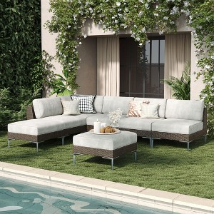 LayinSun Wicker Rattan Patio Furniture Set, Deep Seating Outdoor Modular Sectional Sofa Conversation Set with Thick Cushions - 1 of 4