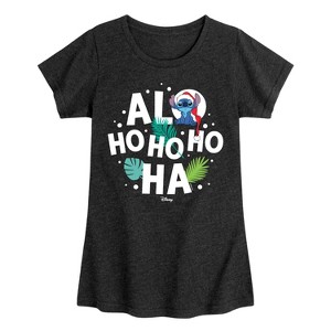 Girls' - Lilo and Stitch - Alo Ho Ho Ho Ha Fitted Short Sleeve Graphic T-Shirt - 1 of 4