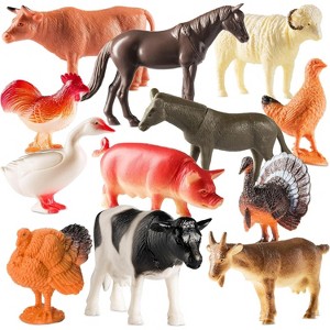 TEMI 12-Pack Large Farm Animal Toys, 3-5 Inch Realistic Plastic Figures with Horse, Cow, Pig and More - 1 of 4
