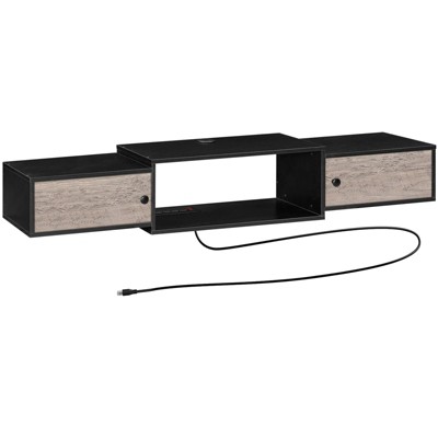 Itopfox Floating TV Stand with Power Outlets, Modern Wall Mounted Media Console Shelf with Doors, Entertainment Center for Under TV Storage