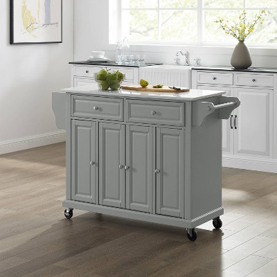 Gray Granite Top Kitchen Cart with Storage and Spice Rack
