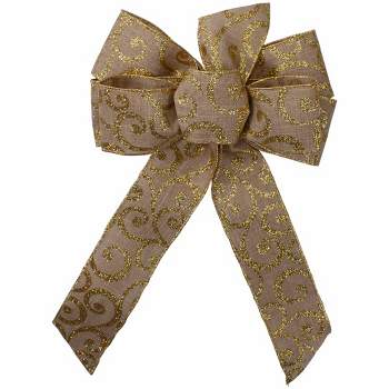 Christmas Bows for Gift Wrapping, Gold Glitter (7 x 9 in, 10 Pack