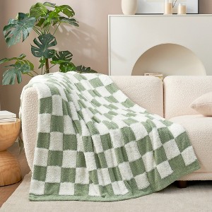 Snuggle Sac Faux Fur Checkered Throw Blanket, Fluffy Feather Yarn Blend Bedding Blankets for Couch or Bed - 1 of 4