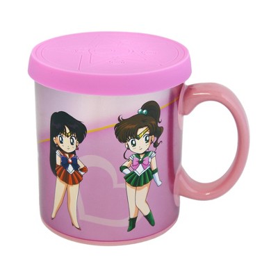 Sailor Moon Pink Ceramic Mug with Plastic Lid, 16 oz