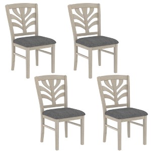 VECELO Rustic Wooden Dining Chairs, Rubber Wood Kitchen Chairs with Padded Seat & Elegant Hollowed Backrest, Gray - 1 of 4