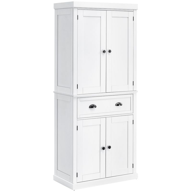 HOMCOM 72" Traditional Freestanding Kitchen Pantry Cupboard with 2 Cabinet, Drawer and Adjustable Shelves, White, 1 of 7