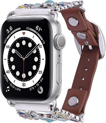 willowist Apple Watch Band, Series 9 8 7 6 5 4 3 2 1 SE, 45-44-42, 41-40-38mm, Leather Watch Band, iWatch Band, Apple Watch Leather Band, Black Flower