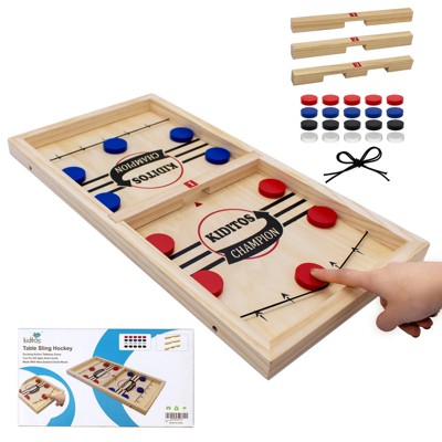 Kiditos 22.4" Wooden Fast Sling Puck Tabletop Hockey Game, 3-Level Slingshot Board, 2-4 Player Family Party Game