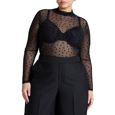 ELOQUII Women's Plus Size Mesh Heart Top