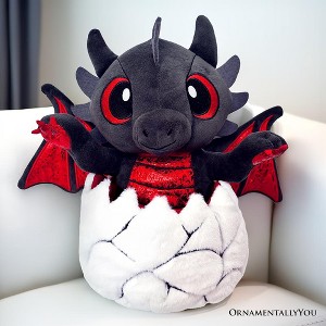 Drogo the Dino in an Egg Plushie, 12" Black and Red Dinosaur Stuffed Animal Gift| OrnamentallyYou - 1 of 4