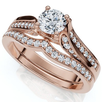 Pompeii3 1Ct Engagement Wedding Ring Set 14k Gold or Platinum Lab Created