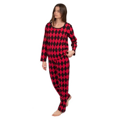 Leveret Womens Two Piece Cotton Christmas Pajamas Argyle Black and Red S