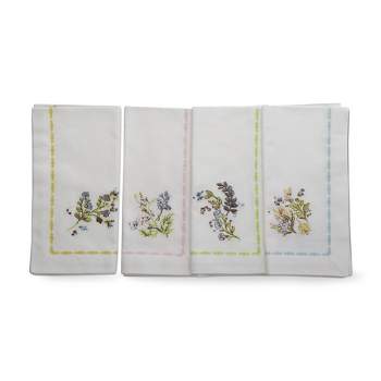 tagltd Meadow Embroidered Napkin Set Of 4 Cotton Floral Design For Home Table Decor