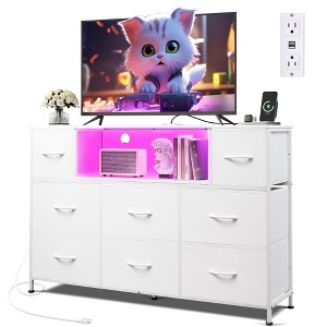 8-Drawer Fabric Dresser with Charging Station and LED Lights, TV Stand for 55-Inch - 1 of 4