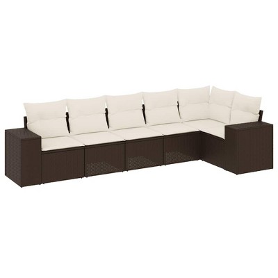 vidaXL 6 Piece Patio Sofa Set with Cushions Brown and Cream - Without Table