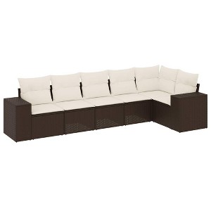 vidaXL 6 Piece Patio Sofa Set with Cushions Brown and Cream - Without Table - 1 of 4