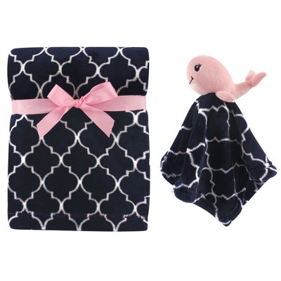 Hudson Baby Infant Girl Plush Blanket with Security Blanket, Girl Whale, One Size