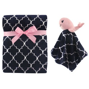 Hudson Baby Infant Girl Plush Blanket with Security Blanket, Girl Whale, One Size - 1 of 2