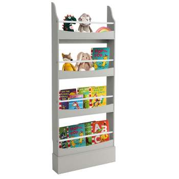Tangkula 4-Tier Kids Bookshelf Toy Storage Bookcase Rack Wall w/ Anti-toppling Kits