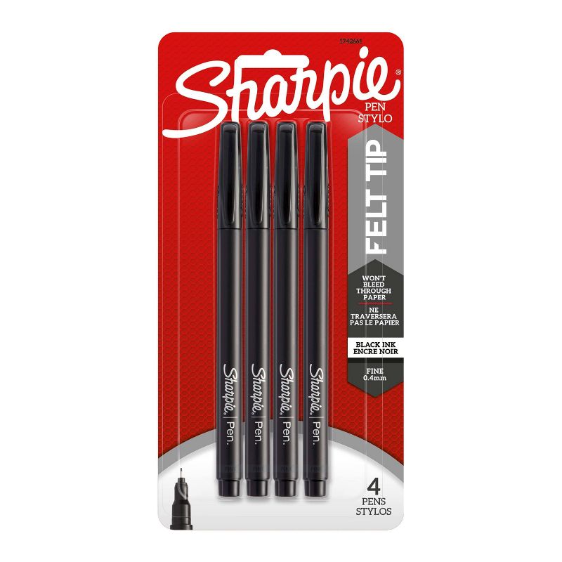 Sharpie 4pk Felt Pen Fine Tip Black Ink, 1 of 7