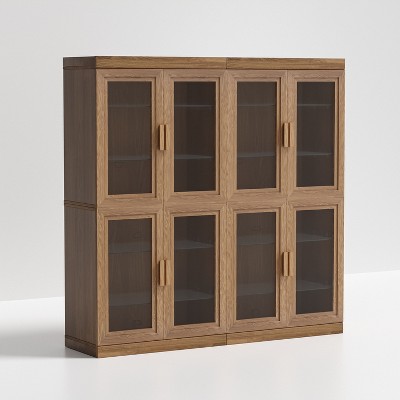 PexFix Wood Grain Glass Door Storage Cabinet Modern Display Organizer Dust Storage Shelves