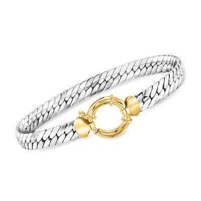 Ross-Simons Sterling Silver Cuban-Link Bracelet With 18kt Gold Over Sterling Oversized Clasp