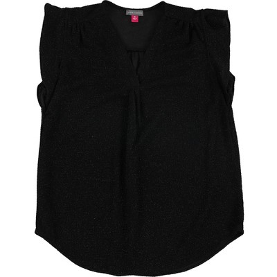 Vince Camuto Womens Glitter Flutter Sleeve Cold Shoulder Blouse, Black, X-Small