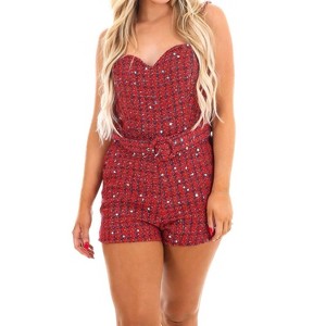 Women's Love Me Anyway Sequin Tweed Romper - day + moon - 1 of 4