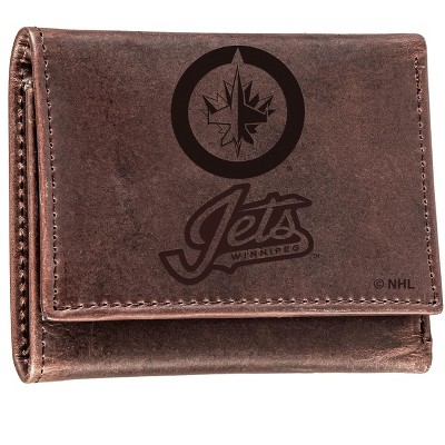 Evergreen NHL Winnipeg Jets Brown Leather Trifold Wallet Officially Licensed with Gift Box