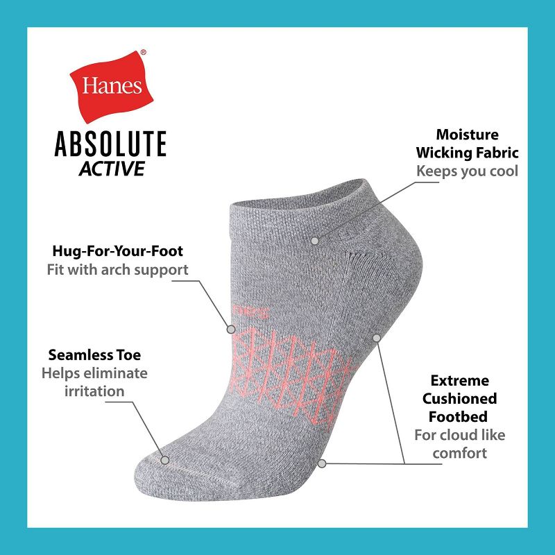 Hanes Women&#39;s 4pk Absolute Active No Show Socks - 5-9, 4 of 6