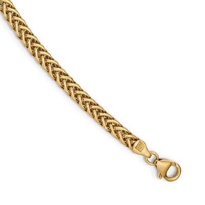 Black Bow Jewelry 4.25mm 14K Yellow Gold Hollow Fancy Wheat Chain Necklace, 17 Inch