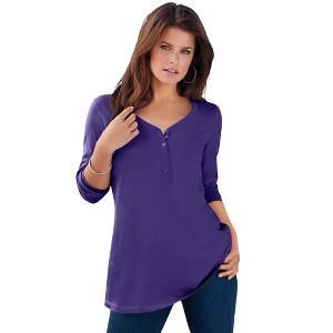 Roaman's Ultimate Long Sleeve Henley Tee With Sweetheart Neck - 1 of 4