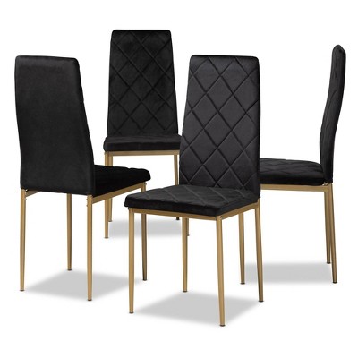 4pc Blaise Velvet Fabric Upholstered and Metal Dining Chair Set - Baxton Studio