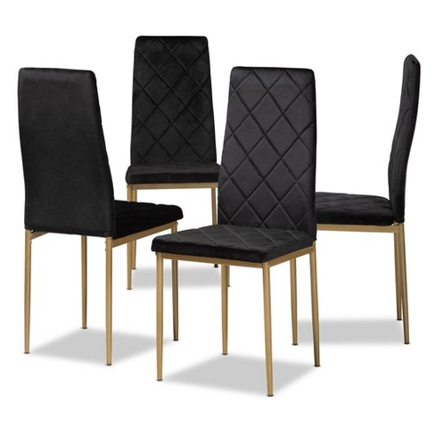 4pc Blaise Velvet Fabric Upholstered and Metal Dining Chair Set Black Gold Baxton Studio