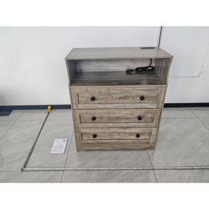 3-Drawer Wood Dresser w/Charging & Lights - Narrow Nightstand, Bedside Chest for Bedroom, Hallway, Living Room - 1 of 1