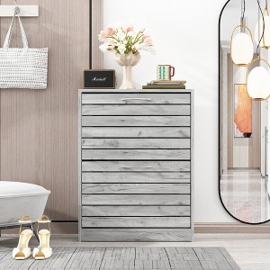 Famapy Grey Woodgrain Shoe Cabinet Flip Up Shoe Rack Hollow Line Design Vintage Natural Style - 1 of 4