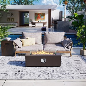 42-inch Outdoor Rectangular Fire Pit Table Propane for Outside Patio with Tank Cover and Wind Guard - 1 of 4