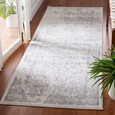 Ivory and Silver Distressed Oriental Runner Rug 2'6" x 8'