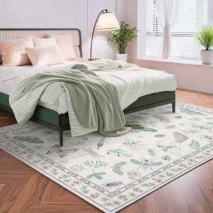 Modern Insect Floral Area Rug for Living Room, Machine Washable Carpet Non Slip Doormat, Low Pile Large Stain Resistant Floor Carpet - 1 of 4