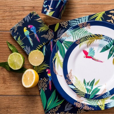 Sara Miller London Parrot Melamine Salad Plates with Gold Detailing, Set of 4