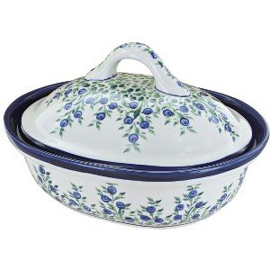 Blue Rose Polish Pottery 1156 Zaklady Small Oval Baker with Lid - 1 of 1