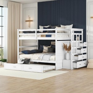 Polibi Full Over Full Bunk Bed with Pull-Out Twin Trundle, Storage Staircase & Safety Guardrails - 1 of 4