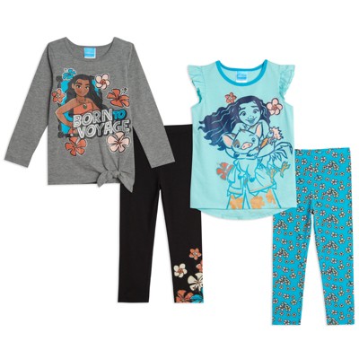 Disney Moana Girls Graphic T-Shirt Long Sleeve and Leggings 4 Piece Outfit Set Little Kid