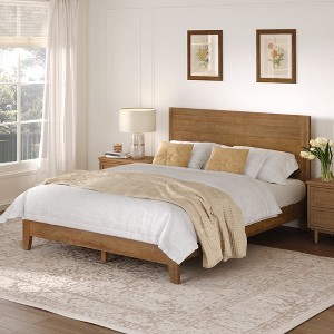Arceso Bed Frame with Headboard Acacia Wood Platform, Non-Slip&Without Noise - 1 of 4