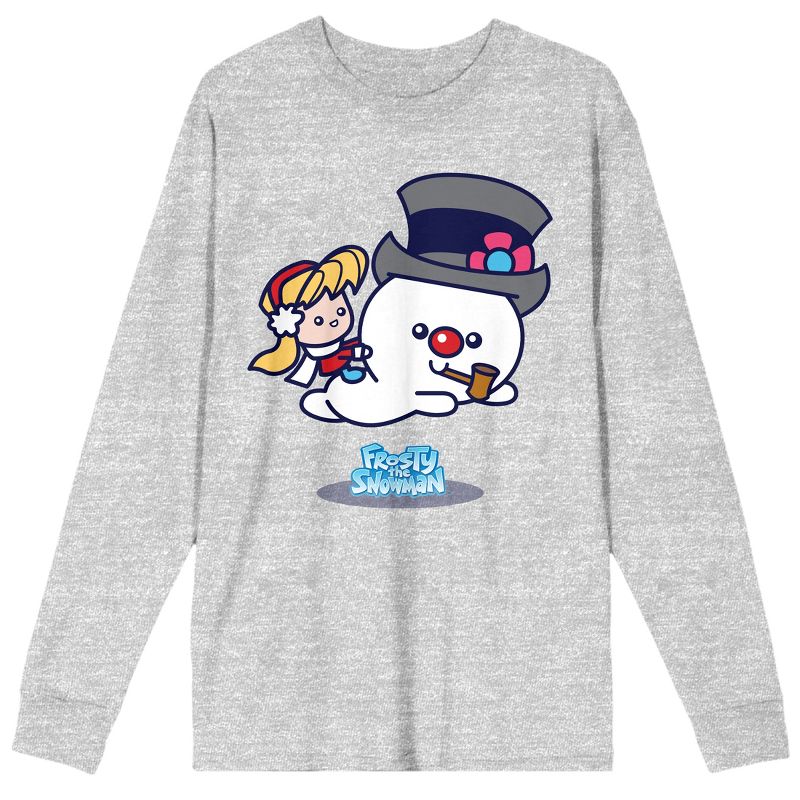 Frosty The Snowman and Karen Men's Athletic Heather Gray Long Sleeve Shirt, 1 of 3