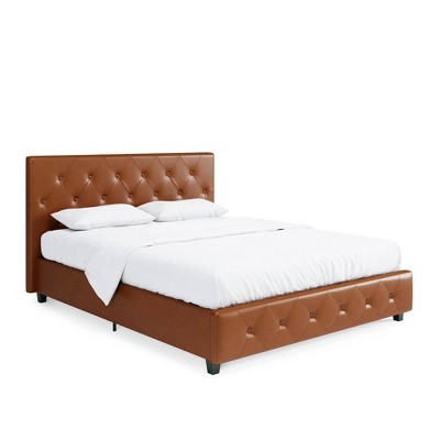 Queen Dalia Tufted Faux Leather Bed Camel - Room & Joy: Contemporary ...