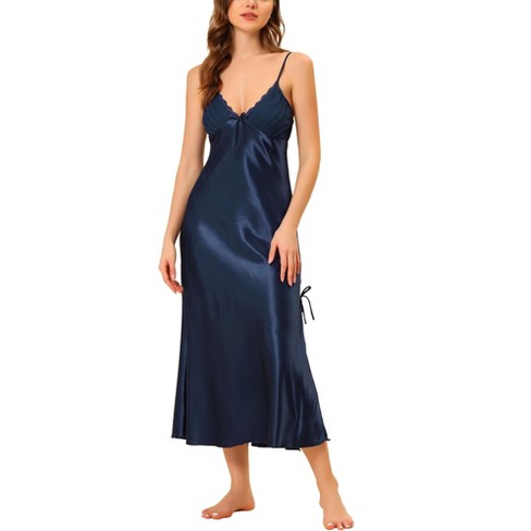 Cheibear Women's Spaghetti Strap Nightdress Cami Satin Pajama Dress Blue  X-large : Target